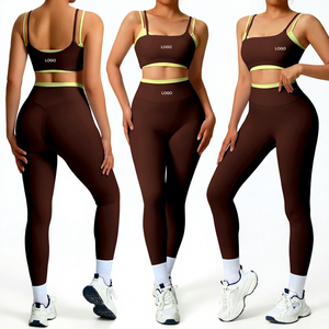 Custom Logo High Stretch Two Piece Crop Top OEM Skinny Tracksuits Yoga Outfits