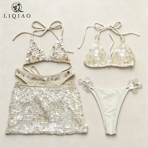 Luxury Bikini Set Custom Shell Beaded Swimwear With Mini Skirt Manufacturer ODM High Quality Ladies Resort Style